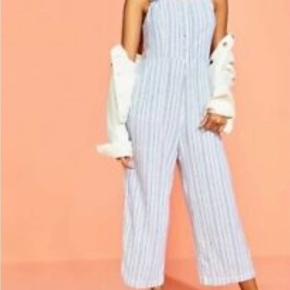 NWT Old Navy linen blend Striped Sleeveless Jumpsuit Size small - Picture 1 of 11